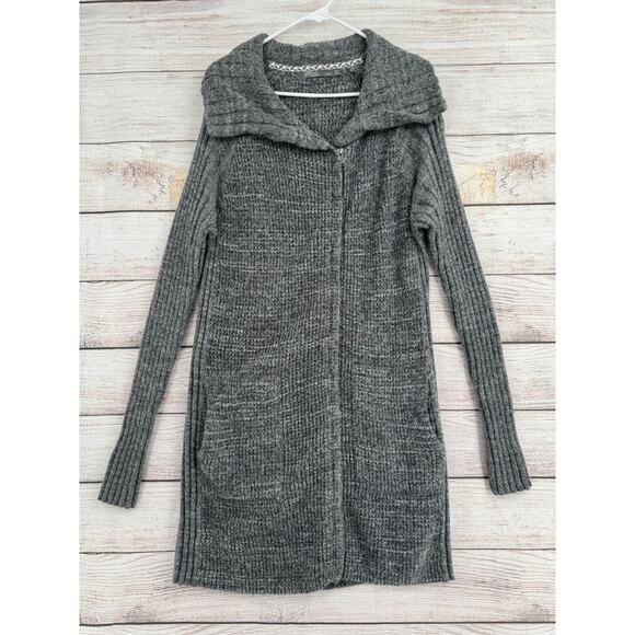 prAna Yunna Moto Zip Duster‎ Cardigan Sweater Women's Medium Gray - Picture 1 of 13